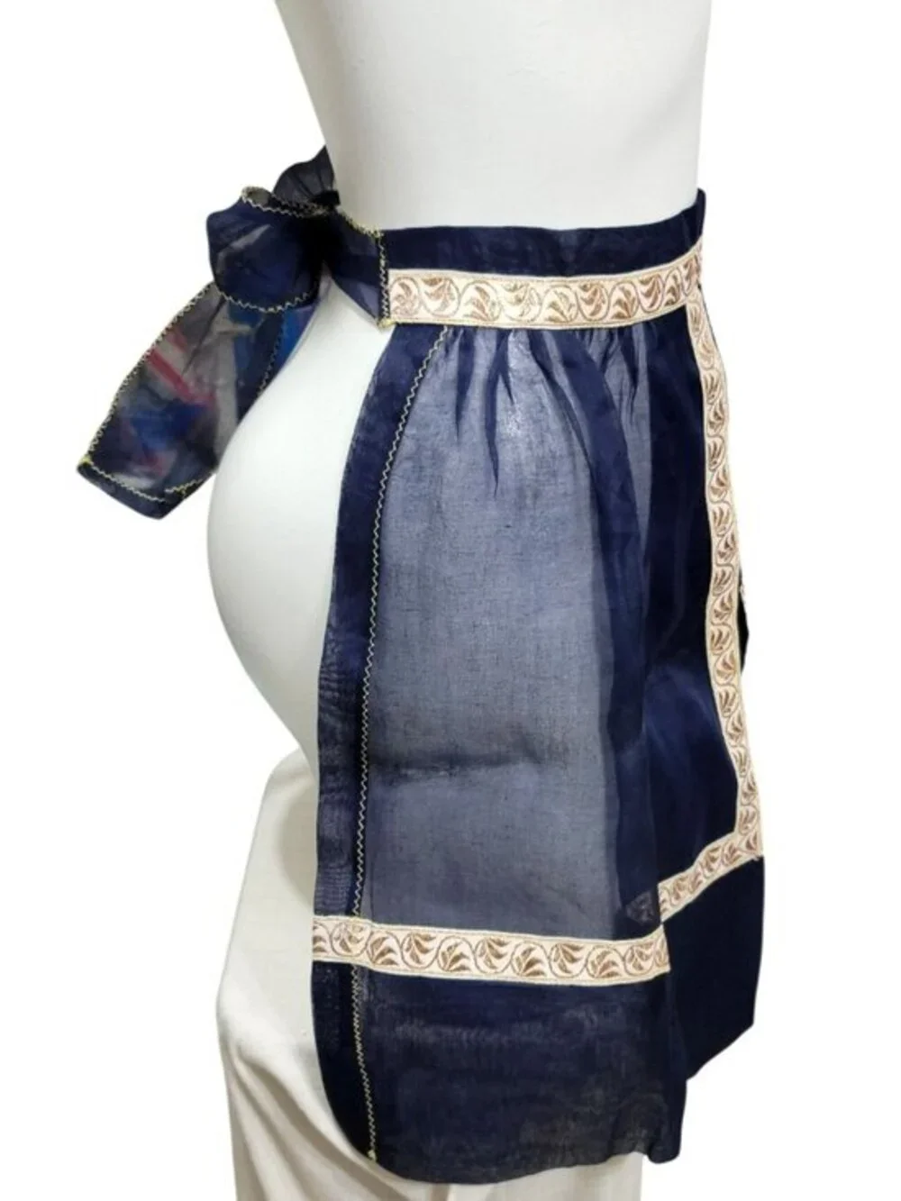 Vintage Apron Sheer Waist Tied Blue White